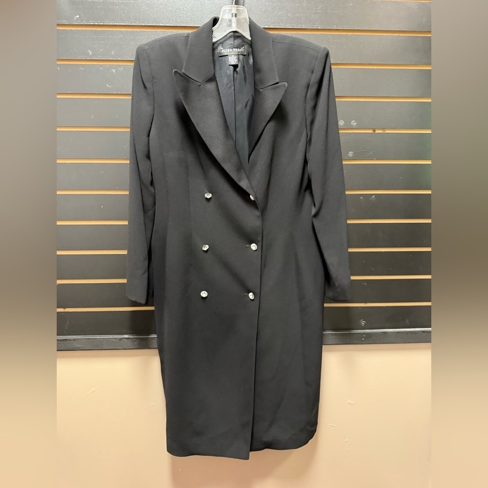 Ellen Tracy Vintage Black Long Blazer Coat 12